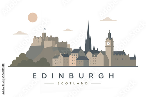 Edinburgh Scotland Minimalist Skyline Travel Poster Vector Illustration