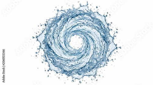 Water splash vortex spiral swirling liquid dynamic splash isolated on white background