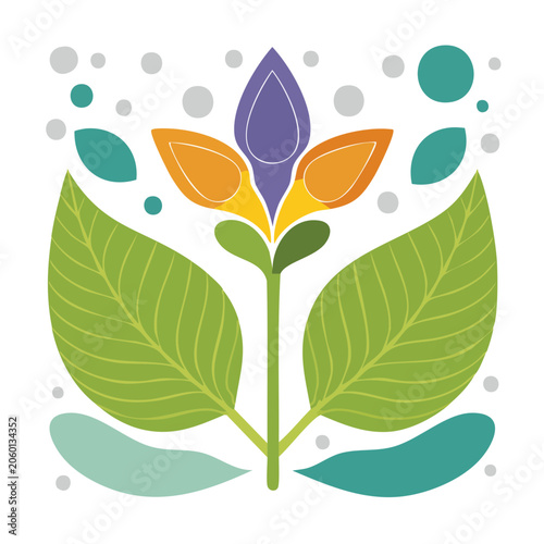 Colorful stylized flower illustration with leaves