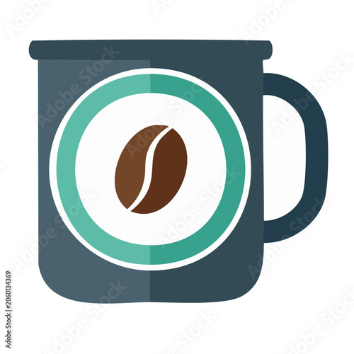 Flat design coffee cup icon with bean