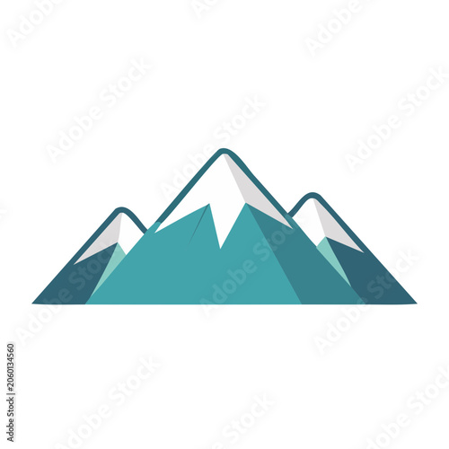 Flat design mountain range icon with snow peaks