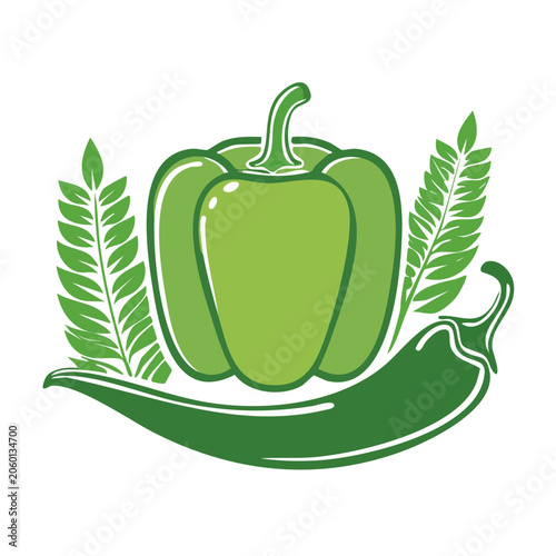 Green Bell Pepper and Chili Pepper Illustration