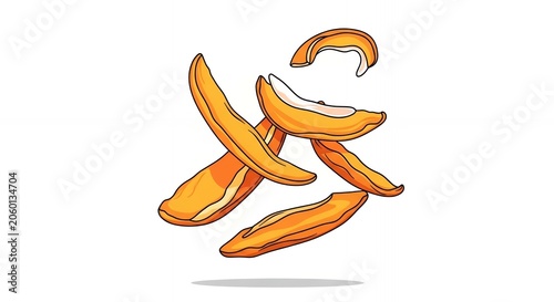 Crisp Fried Potato Wedges Illustration Falling Isolated on White Background for Fast Food Snack Design Concepts