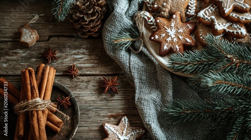 Warm and cozy holiday season with delicious homemade gingerbread cookies and cinnamon sticks