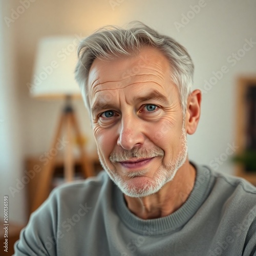 medium close up portrait of a compassionate middle aged whit