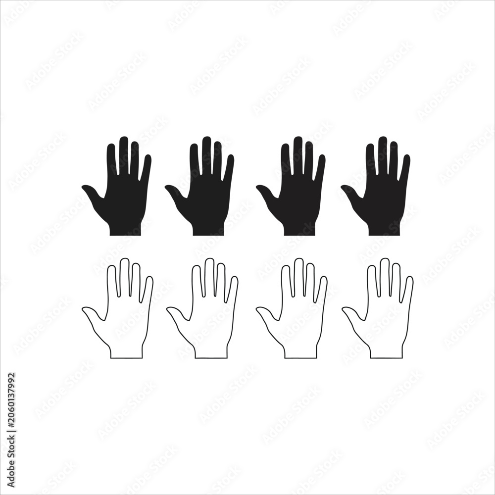 Fototapeta premium Set of hand icons, palm gesture, human hand silhouette, vector illustration