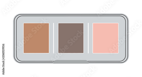 Minimalist cosmetic palette with three neutral powder shades in a gray case