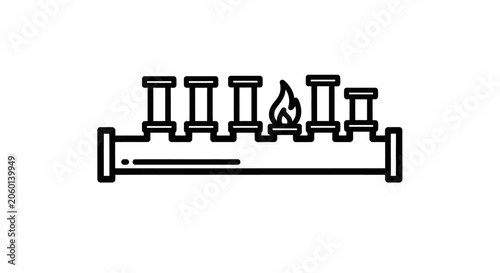 Minimalist line art illustration of a musical organ or wind instrument with pipes and keys