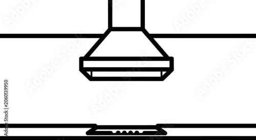 Minimalist line art illustration of a kitchen range hood over a stovetop