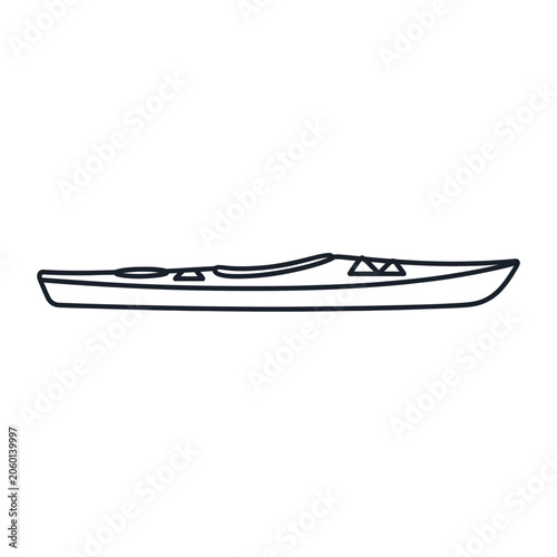 Minimalist line drawing of a sleek kayak on a white background
