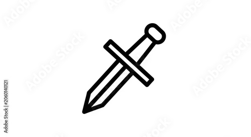 Simple black outline of a short sword with a crossguard and pommel on a white background