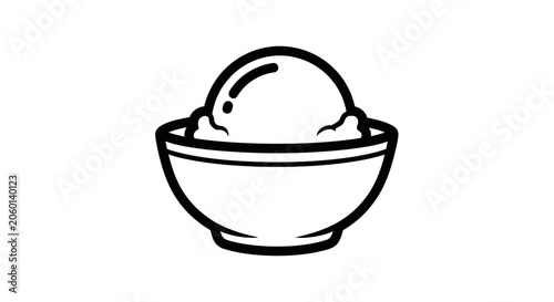 Simple black line drawing of a single scoop of ice cream in a bowl