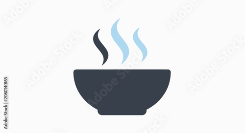 Simple dark bowl with rising steam icon on white background