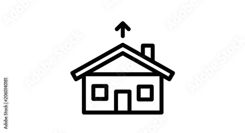 Simple house icon with upward arrow on white background