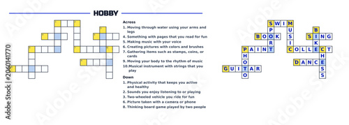 Hobbies crossword puzzle game for vocabulary learning