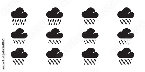 Foto Collection of different rainy weather cloud icons with varying precipitation intensity levels set