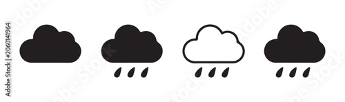 Cuadro en lienzo Set of rainy weather cloud icons with drops for meteorological forecasting and mobile application