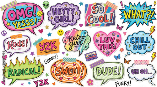 Colorful Hand-Drawn Speech Bubble Expressions and Emotions Illustration Set