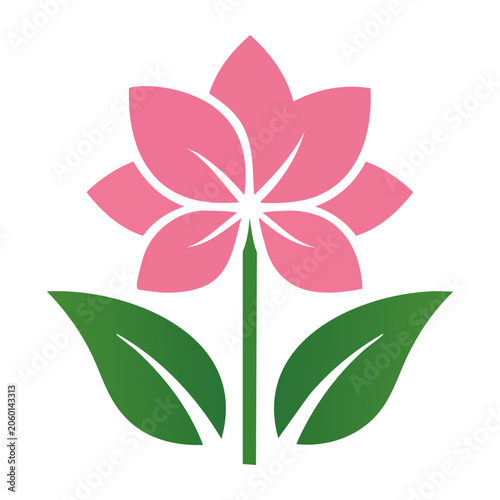 Flat design pink flower with green leaves