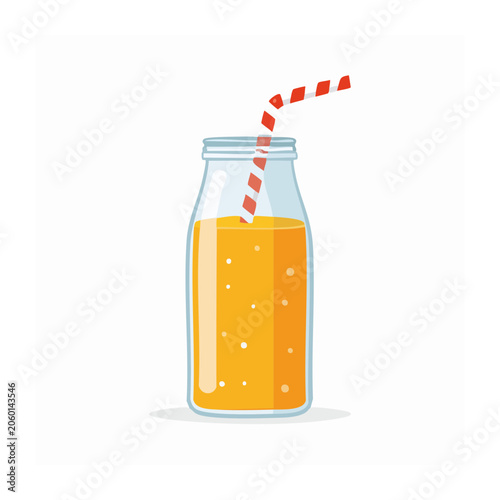 Orange juice in clear bottle with red cap