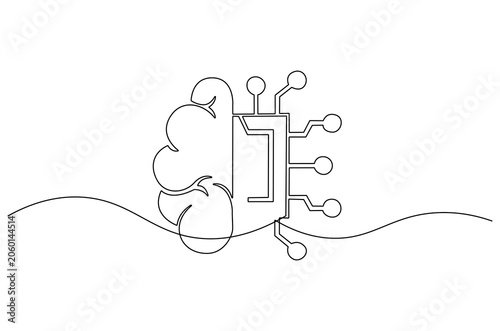 Continuous one line drawing of AI technology icons for web and mobile app. Single line drawing illustration of Machine learning.  Smart robotic concept vector art. Doodle line illustration.