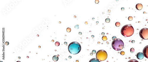 Colorful Transparent Soap Bubbles and Glass Spheres of Different Sizes Isolated on Transparent Background