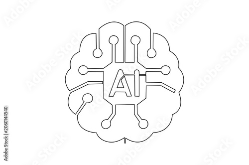 Continuous one line drawing of AI technology icons for web and mobile app. Single line drawing illustration of Machine learning.  Smart robotic concept vector art. Doodle line illustration.