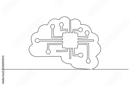 Continuous one line drawing of AI technology icons for web and mobile app. Single line drawing illustration of Machine learning.  Smart robotic concept vector art. Doodle line illustration.