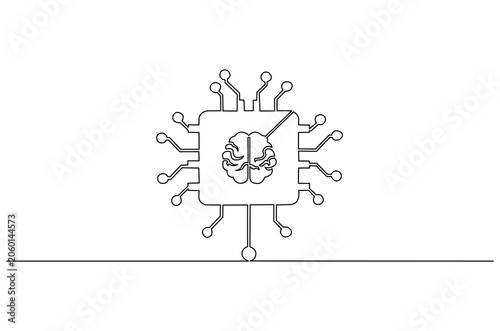 Continuous one line drawing of AI technology icons for web and mobile app. Single line drawing illustration of Machine learning.  Smart robotic concept vector art. Doodle line illustration.