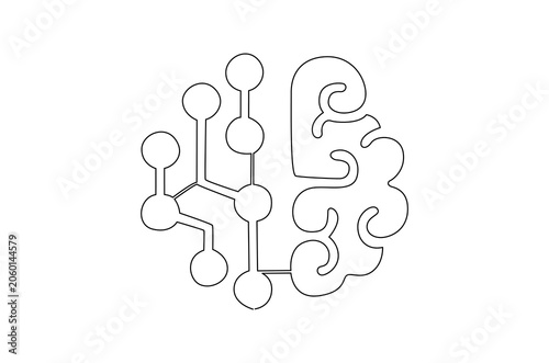 Continuous one line drawing of AI technology icons for web and mobile app. Single line drawing illustration of Machine learning.  Smart robotic concept vector art. Doodle line illustration.