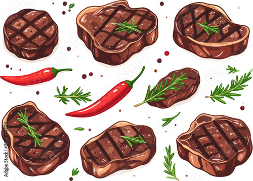 BBQ beef steak vector set