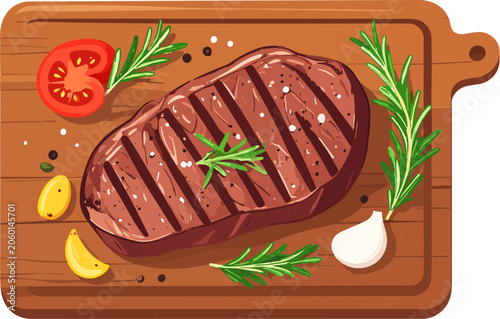Top view premium beef steak served on wooden board