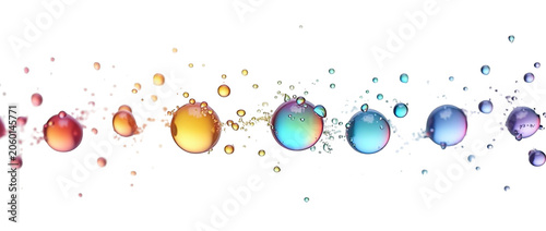 Colorful Transparent Soap Bubbles Row Isolated on Transparent Background, Rainbow Iridescent Droplets