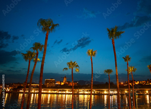 Colorful landscape of the southern coast on the background of magnificent sunset sky, Malaga, Spain