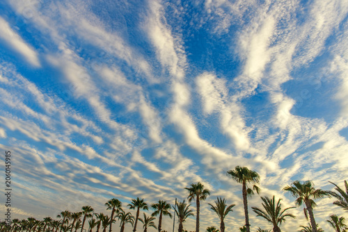 Colorful landscape of the southern coast on the background of magnificent sunset sky, Malaga, Spain