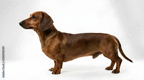 Brown dachshund dog standing isolated on white background