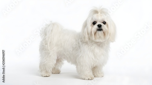 White shih tzu dog standing isolated on white background