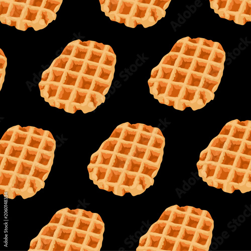 a crispy waffle pattern is shown on a black background. Pastry Food Snack texture