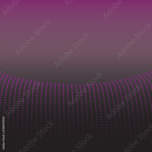 Futuristic purple halftone wave background with gradient technology grid and digital perspective.