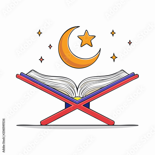 Quran and Crescent Moon Illustration