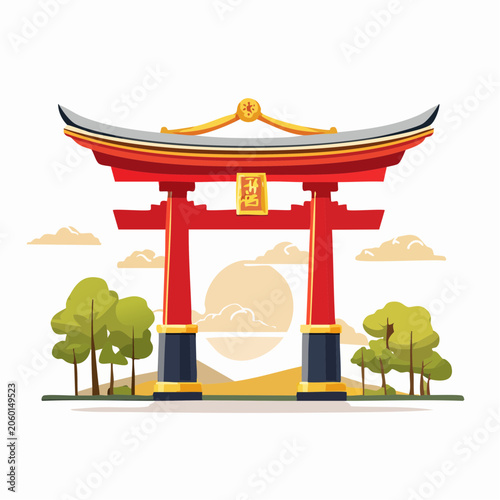 Traditional Japanese Torii Gate Illustration