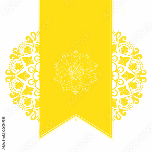 Yellow Mandala Design with Ribbon Banner