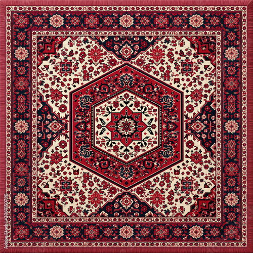 Ornate persian rug floral geometric pattern