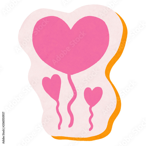 Cute pink heart balloons sticker illustration for romantic celebration and wedding decoration isolated