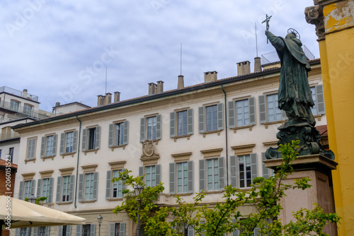 Historic buildings in Piazza Borromeo, square of Milan, Italy