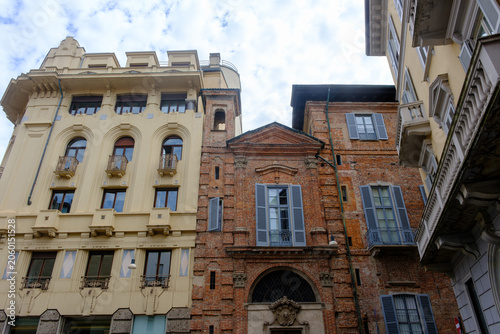 Old buildings along via Santa Maria alla Porta in Milan, Italy