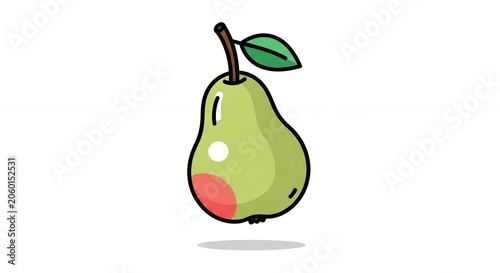 Cute Green Pear Fruit Vector Illustration with Red Blush and Leaf Isolated on White Background for Graphic Design