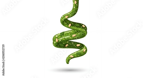 Fresh Italian Basil Pesto Sauce Spiral with Pine Nuts and Herbs Isolated on White Backdrop for Culinary Graphics.