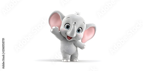 Adorable Baby Elephant Cartoon Character with Large Ears and Friendly Expression