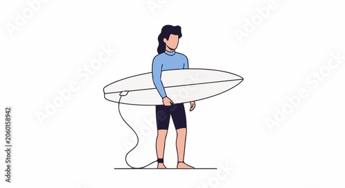 A man in a blue shirt holding a white surfboard